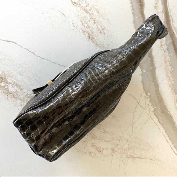 Michael Kors Purse‎ Peninsula Hobo Bag Dark Brown Croc Patent Leather - Picture 8 of 16